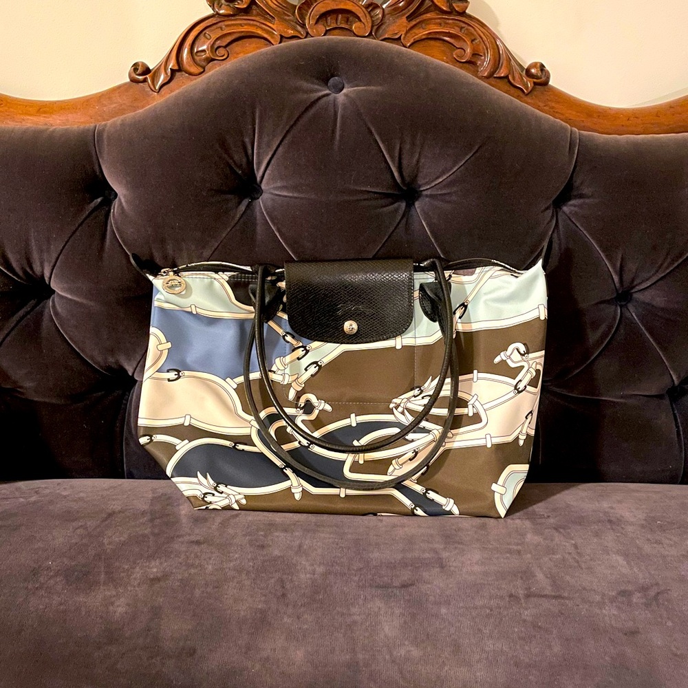 LONGCHAMP le pliage medium tote bag gallop print